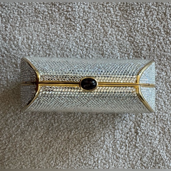 VINTAGE Judith Leiber Gold and Crystal Clutch with Mirror - Picture 5 of 13